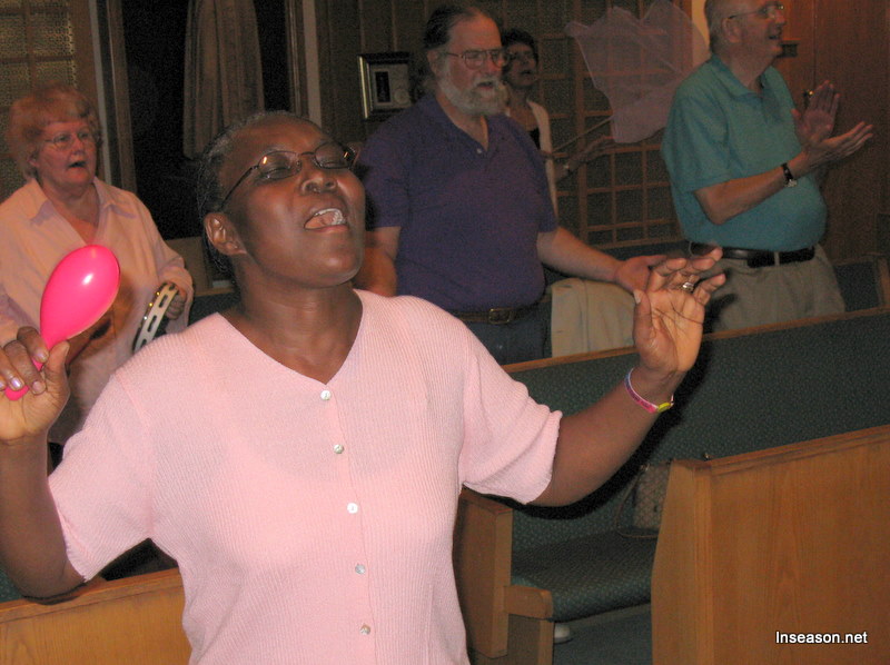 Congregation worshipping the Lord at the Espousal Center in Waltham, MA
